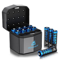 Homesuit Rechargeable Lithium AA Batteries with Charger 12 Bay, 1.5 Volt High Power 3600Mwh Lithium Batteries AA Rechargeable, Li-Ion Double a Battery 12 Pack Recharge up to 2000+ Cycles, Blue