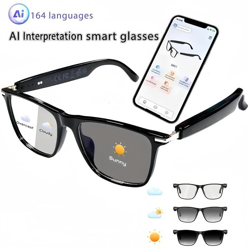 AI Interpretation Smart Glasses,160 Languages, Chat Gpt,Audio Glasses for Men and Women,Microphone and Speaker, HD Voice Calls and HIFI Music Quality,Hands-Free Calling,Color Changing Lens, Suitable for Riding,Driving,Travel,Black Friday & Cyber Monday