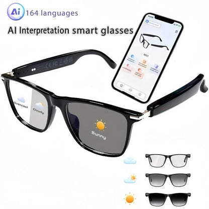 AI Interpretation Smart Glasses,160 Languages, Chat Gpt,Audio Glasses for Men and Women,Microphone and Speaker, HD Voice Calls and HIFI Music Quality,Hands-Free Calling,Color Changing Lens, Suitable for Riding,Driving,Travel,Black Friday & Cyber Monday