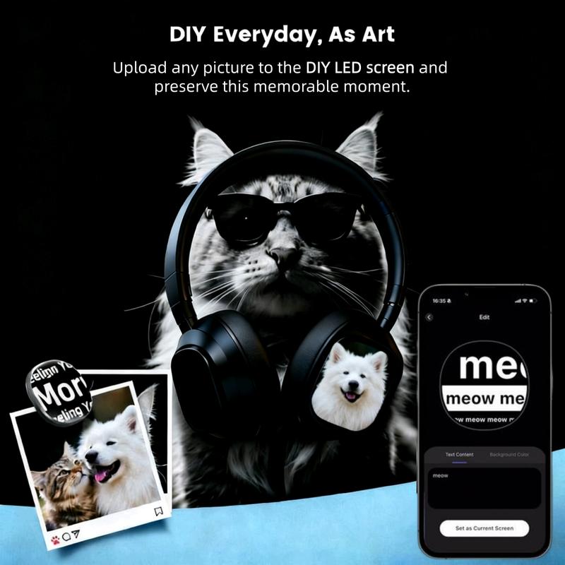 VUB Bluetooth 6.0 LCD Touchscreen Wireless Noise-Canceling Headphones with DIY Wallpapers & Multiple Sound Effects for Men & Women - Portable