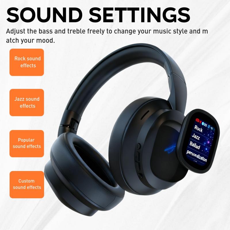 VUB Bluetooth 6.0 LCD Touchscreen Wireless Noise-Canceling Headphones with DIY Wallpapers & Multiple Sound Effects for Men & Women - Portable