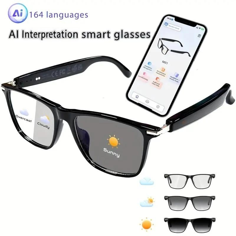 AI Interpretation Smart Glasses,160 Languages, Chat Gpt,Audio Glasses for Men and Women,Microphone and Speaker, HD Voice Calls and HIFI Music Quality,Hands-Free Calling,Color Changing Lens, Suitable for Riding,Driving,Travel,Black Friday & Cyber Monday
