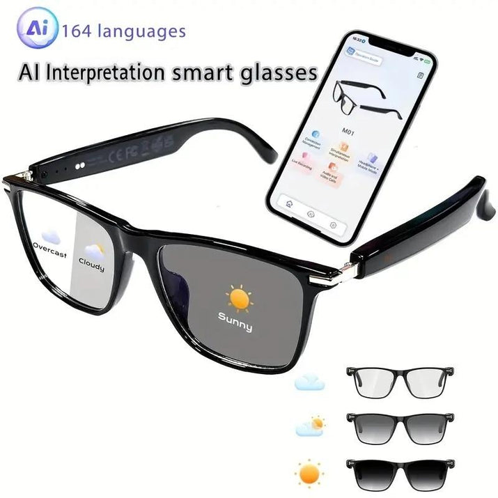 AI Interpretation Smart Glasses,160 Languages, Chat Gpt,Audio Glasses for Men and Women,Microphone and Speaker, HD Voice Calls and HIFI Music Quality,Hands-Free Calling,Color Changing Lens, Suitable for Riding,Driving,Travel,Black Friday & Cyber Monday