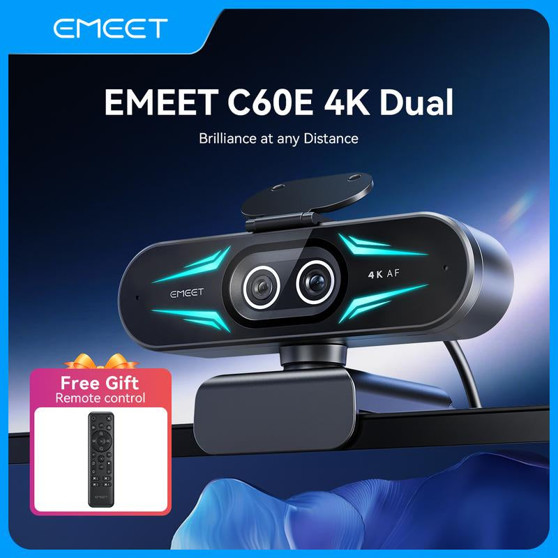 Elevate Your Streaming Experience with the EMEET C60E 4K Dual Webcam - Featuring 11X Zoom, RGB Lights, and Remote Control for Ultimate Convenience!