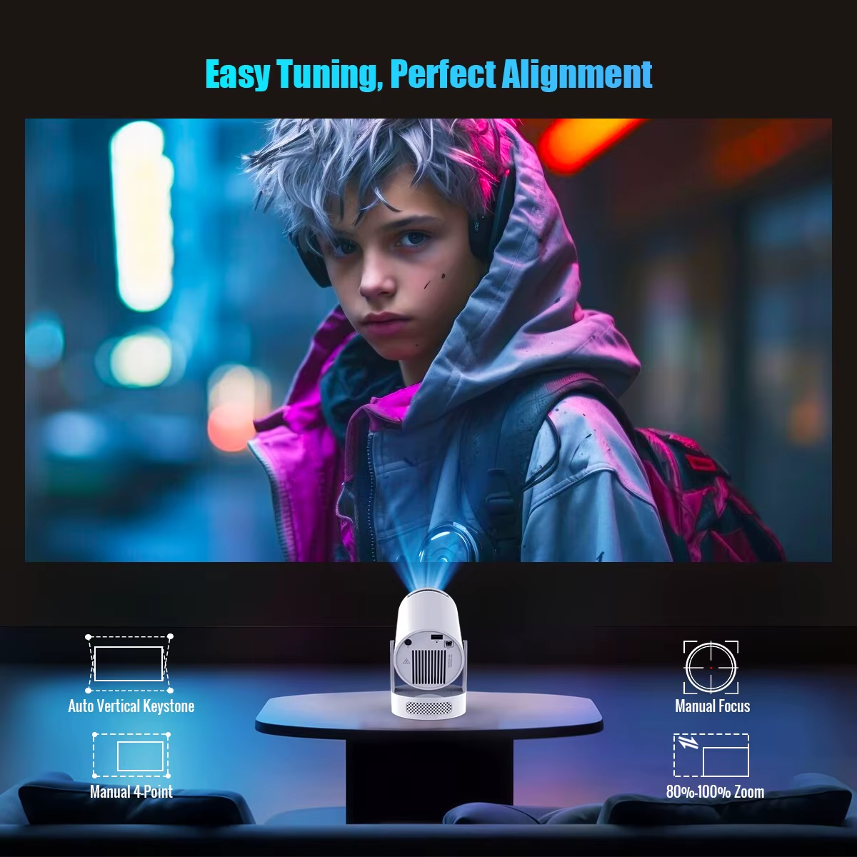 Experience the Future of Home Entertainment with the 8K Wifi6 Projector - Portable Android 14 Mini Projector with Stunning 290 ANSI Lumens and Dual WiFi Connectivity