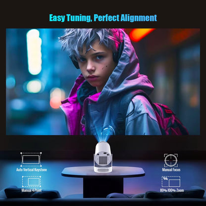 Experience the Future of Home Entertainment with the 8K Wifi6 Projector - Portable Android 14 Mini Projector with Stunning 290 ANSI Lumens and Dual WiFi Connectivity