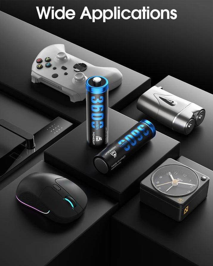 Homesuit Rechargeable Lithium AA Batteries with Charger 12 Bay, 1.5 Volt High Power 3600Mwh Lithium Batteries AA Rechargeable, Li-Ion Double a Battery 12 Pack Recharge up to 2000+ Cycles, Blue