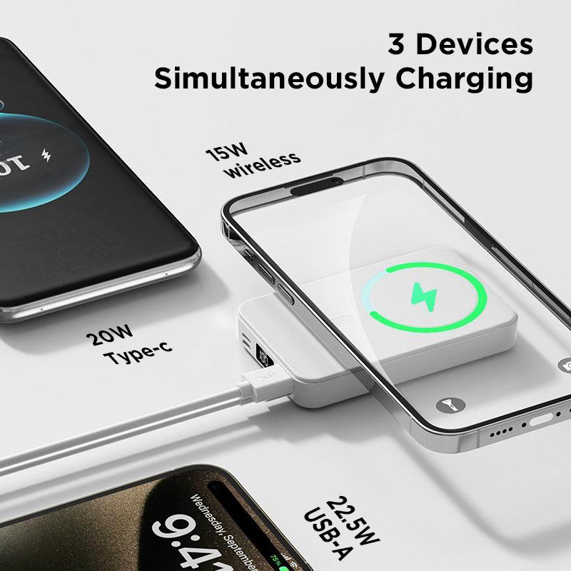 Christmas Gifts QJL Magnetic Power Bank, 10000Mah Magnetic Power Bank,Foldable Wireless Portable Charger with LED Display,Fast Charging for Iphone 16/15/14/13/12 Pro/Pro Max/Plus, Compact Silicone
